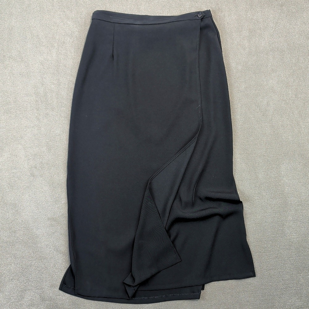Giorgio Fiorlini Vintage Black Maxi Skirt Size 14 Wrap Slit 90s Whimsigoth Fairy